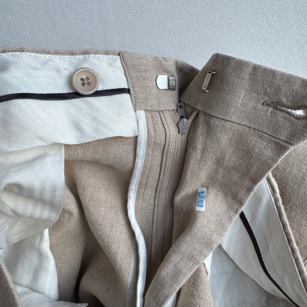 Paul Fredrick Mens Tan 100% Linen Flat Front Dress Pants Size 36 Tall Classic - Picture 6 of 14
